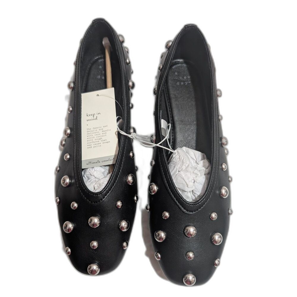 Women's Sammie Studded Ballet Flats -A New Day-Black Size 9